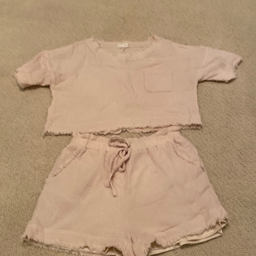 Cream gauze short set
